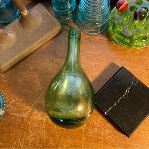 Green Glass Vino D’Italia Bottle Vase Decor Italy Italian Wine 10”H X 4”W